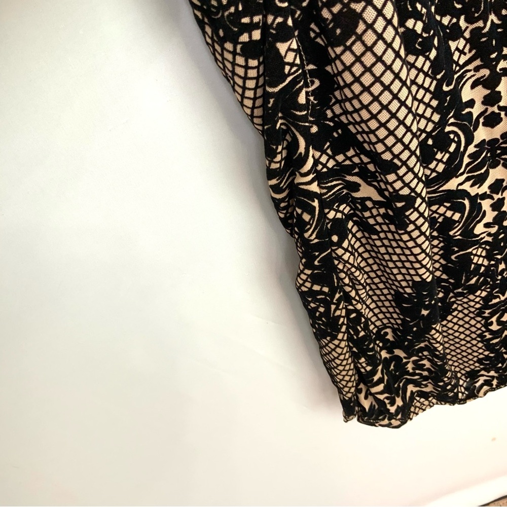 Black Lace Flocked Velvet Sheer Mesh Midi Dress Bustier Bodycon Cocktail 3XL - Picture 3 of 9